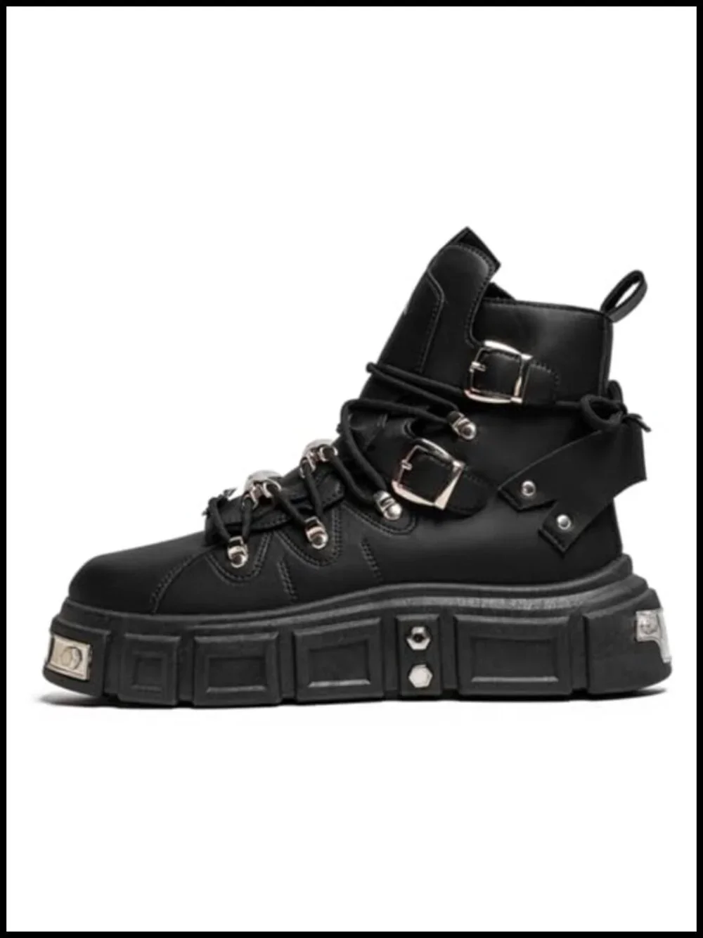 Gothic Faux Leather Motorcycle Chunky Platform Boots Lace Up High Top